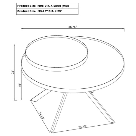 Briggs round coffee table with white metal frame and marble printed glass top
