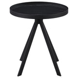 Briggs round end table close-up of marble print glass top