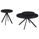 Briggs black round end table with marble-patterned tempered glass top