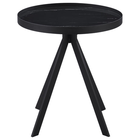 Side view of Briggs black metal frame coffee table