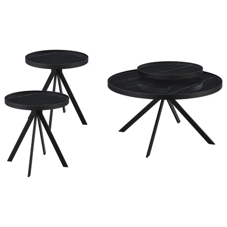 Briggs coffee table shown from angled top view showing marble-pattern glass