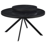 Briggs end table with sturdy black metal legs and marble print glass