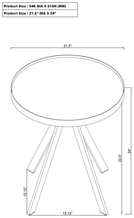 Briggs round coffee table top view with black metal frame