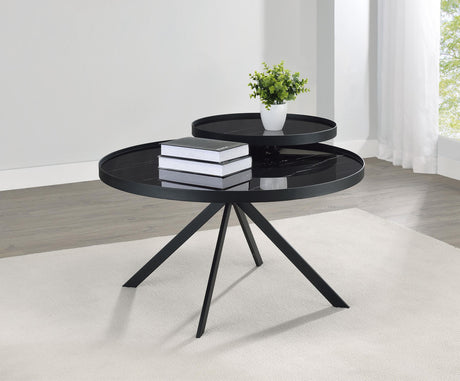 Close-up of Briggs coffee table marble printed glass surface