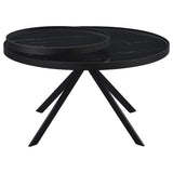 Angled view of Briggs coffee table with reflective glass