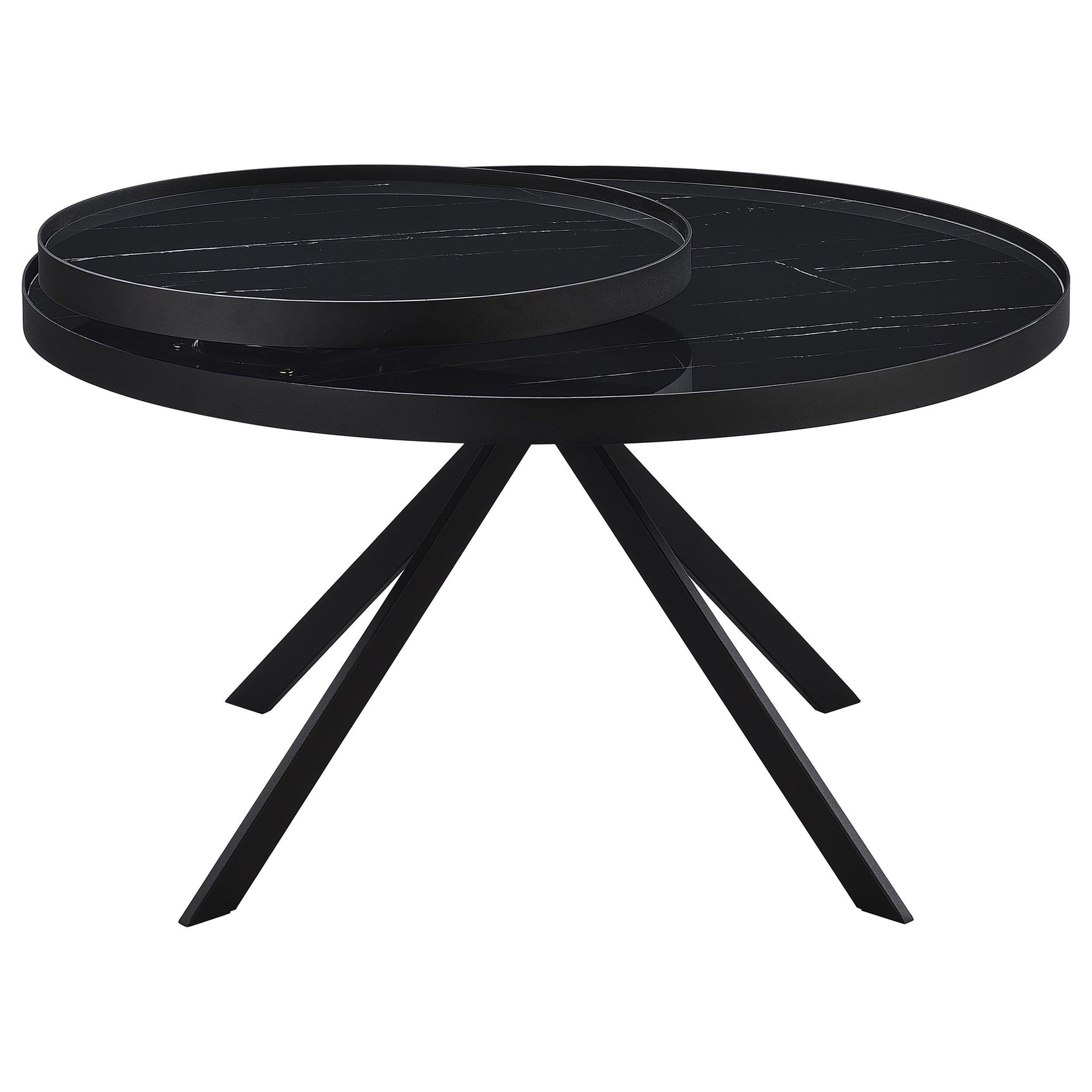 Angled view of Briggs coffee table with reflective glass