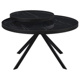 Briggs black round coffee table with marble-printed glass top