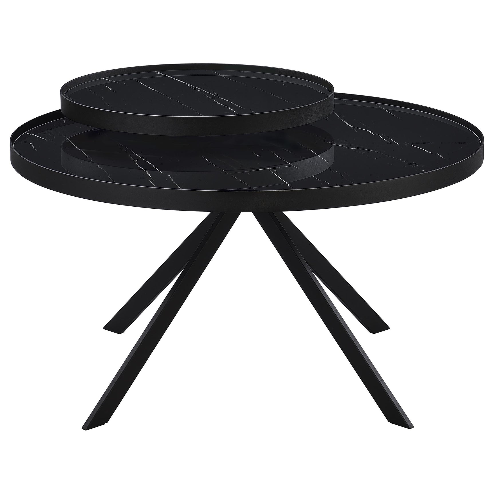 Briggs black round coffee table with marble-printed glass top