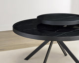 Briggs black round coffee table with marble-printed glass top