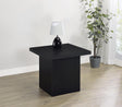 Max Square end table side angle showing laminate finish