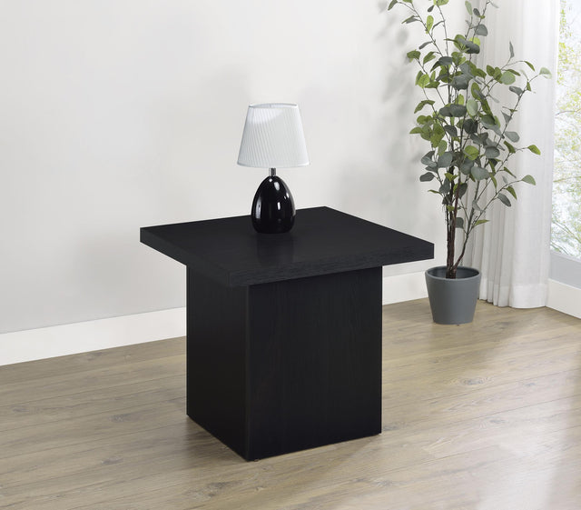 Max Square end table side angle showing laminate finish