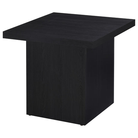 Close-up of black melamine veneer on coffee table