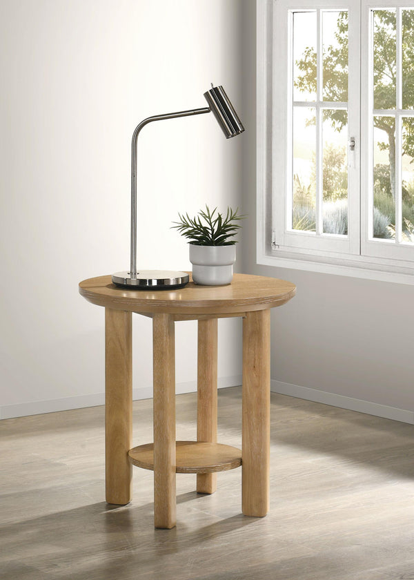 Side view of Ottowa Round Wood Side End Table showing cylindrical legs