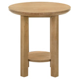 Close-up of lower circular fixed shelf on Ottowa side table