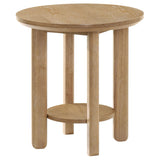 Top down view of Ottowa Round Wood Side End Table in light oak