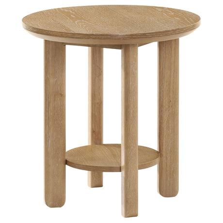 Top down view of Ottowa Round Wood Side End Table in light oak
