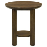 Close-up of oak veneer top surface on Ottowa round side table