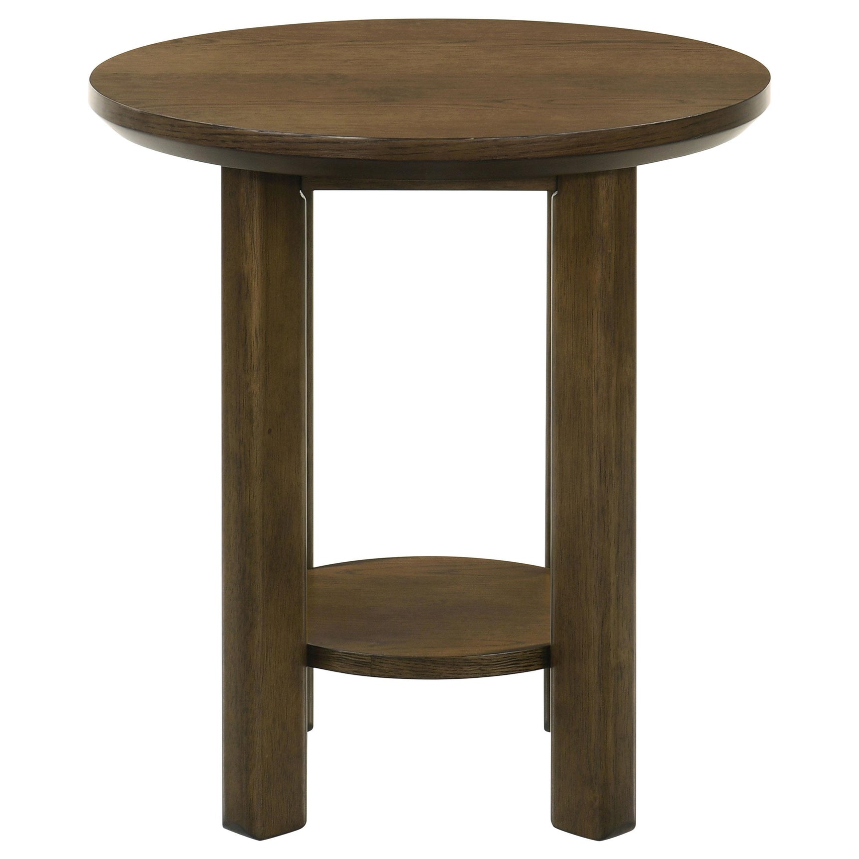Close-up of oak veneer top surface on Ottowa round side table