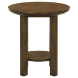 Bottom view of Ottowa round wood side table shelf and legs