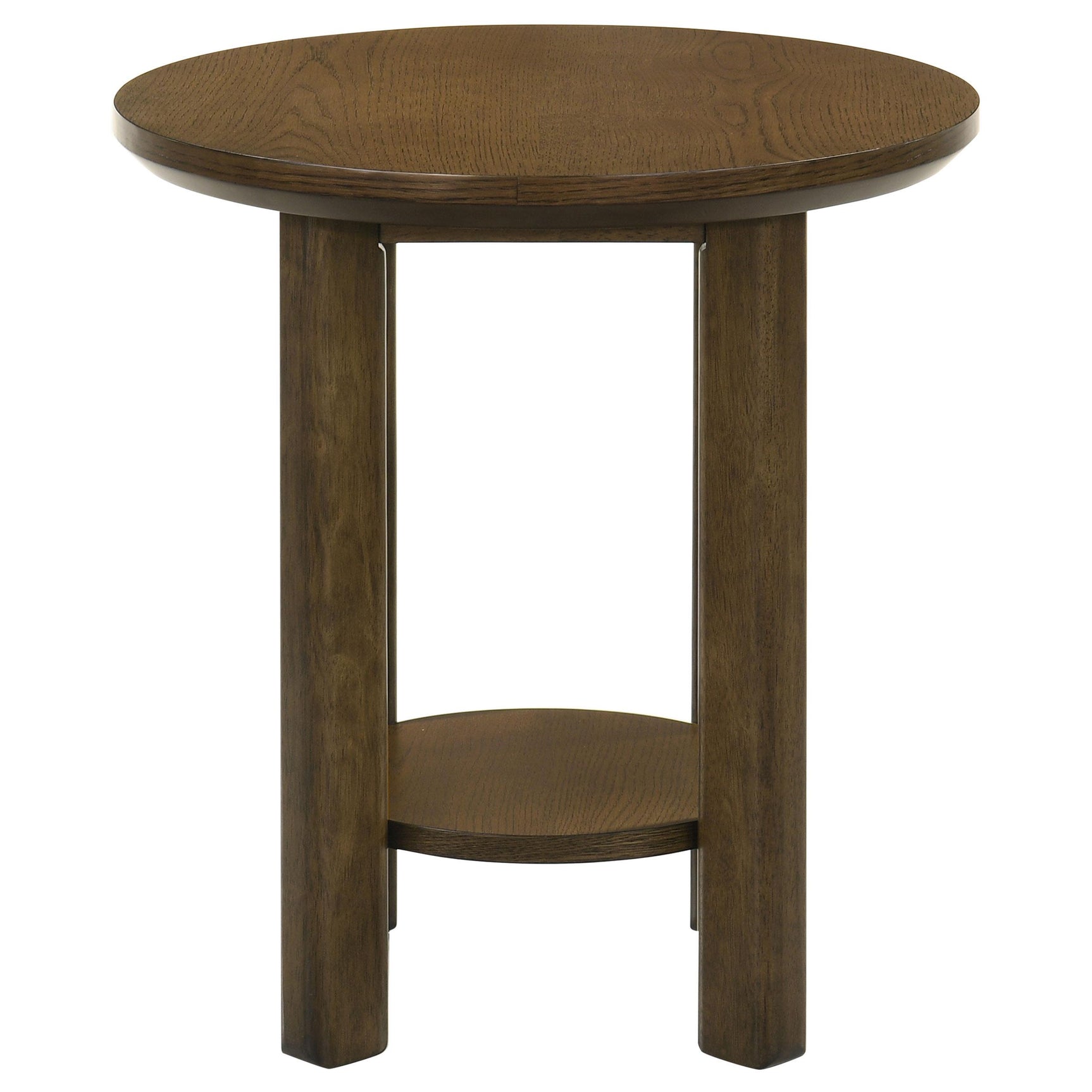 Bottom view of Ottowa round wood side table shelf and legs
