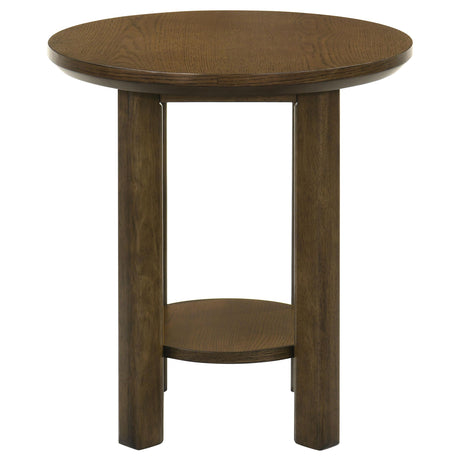 Bottom view of Ottowa round wood side table shelf and legs