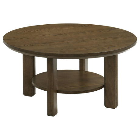 Ottowa 2-piece round wood coffee table set in brown finish