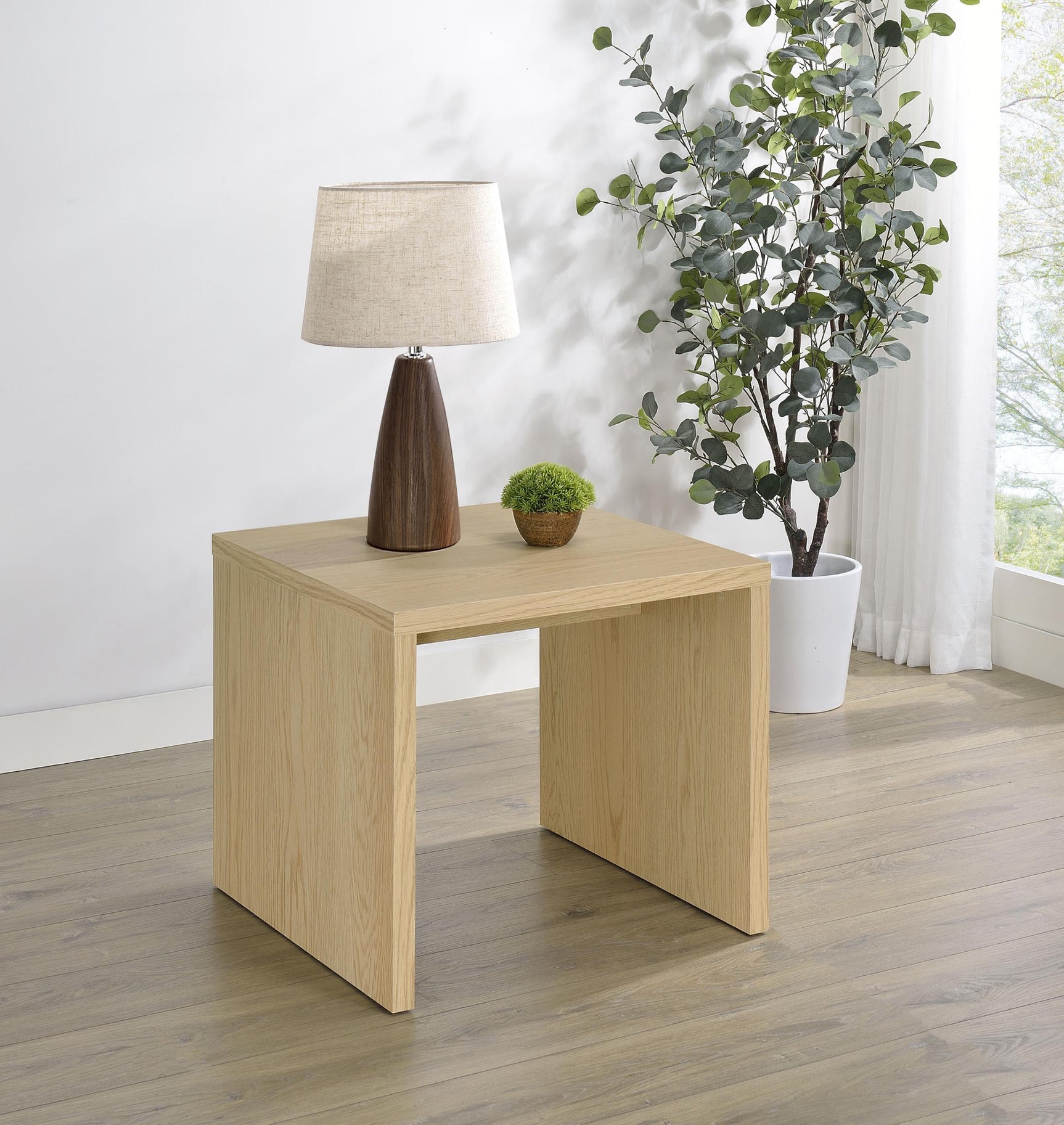 Canoga Side Table warm light oak finish close-up