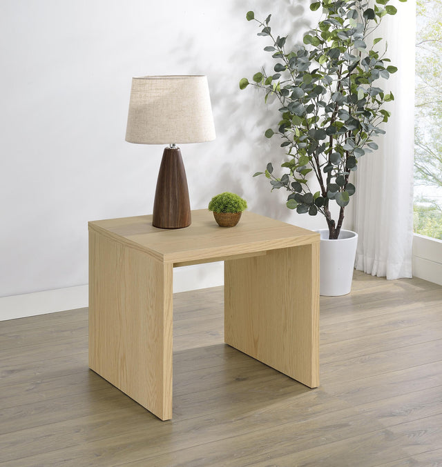 Canoga Side Table warm light oak finish close-up
