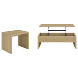 Lift top raised on Canoga coffee table showing storage compartment