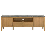 Side angle of Bradley 63-inch 2-Door SmartTop TV Stand showing storage compartments