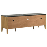 Detail of ash veneer finish on Bradley TV stand edge