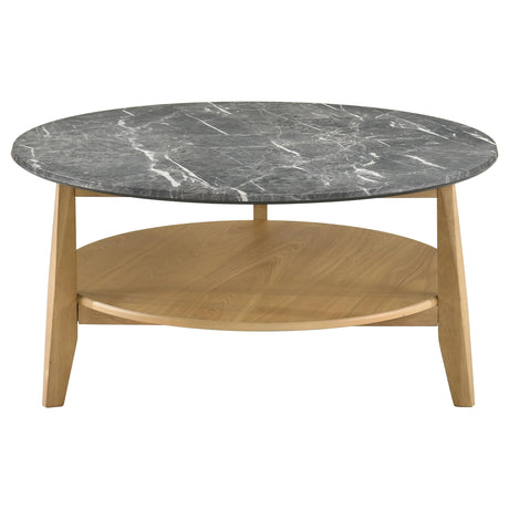 Bradley coffee table storage shelves with décor items
