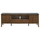 Side angle of Bradley 63-inch TV stand showing storage cabinets