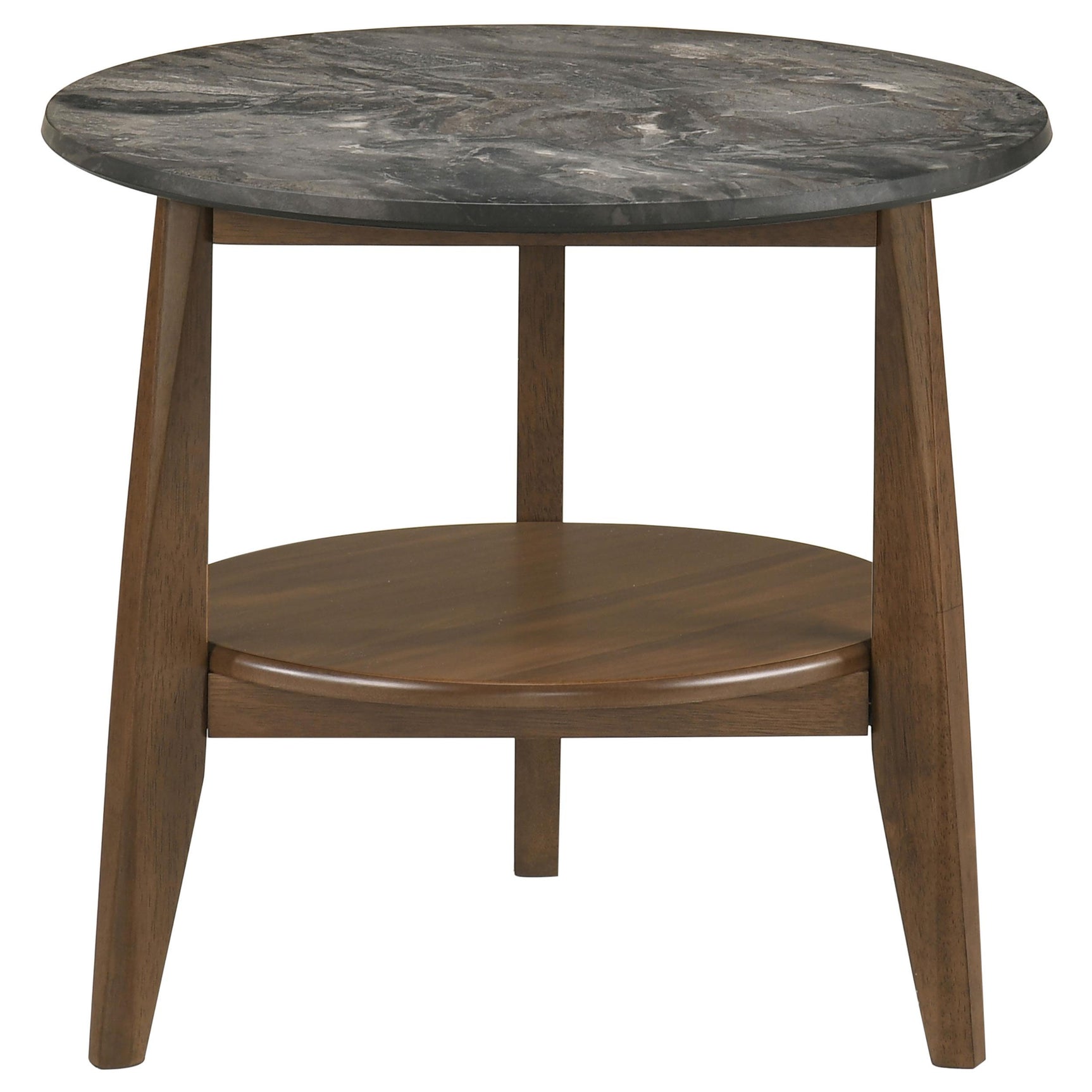 Open shelf storage under coffee table with books and décor