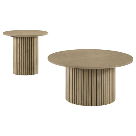 Hamlyn round fluted end table with natural oak finish