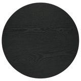 Close-up of black ash veneer round tabletop