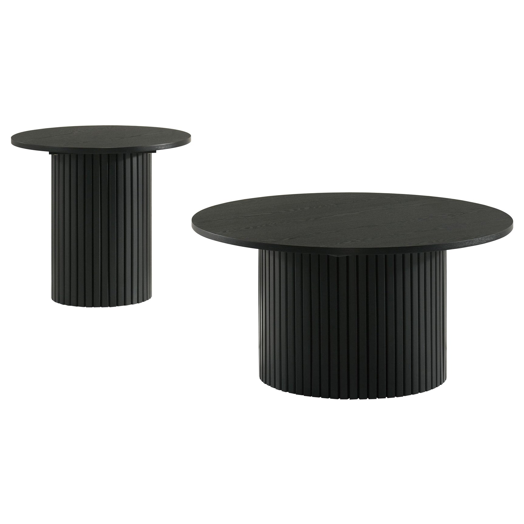 Hamlyn black round fluted end table close-up of pedestal base