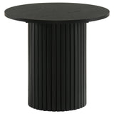 Hamlyn black round fluted coffee table top view showing ash veneer surface