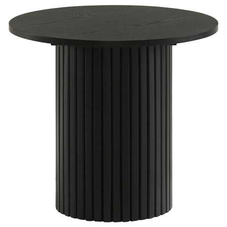 End table with vertical reeding on cylindrical base