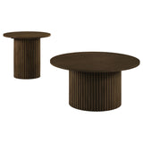 Hamlyn coffee table close-up showing fluted pedestal base