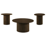 Hamlyn round fluted end table with walnut veneer and pedestal base