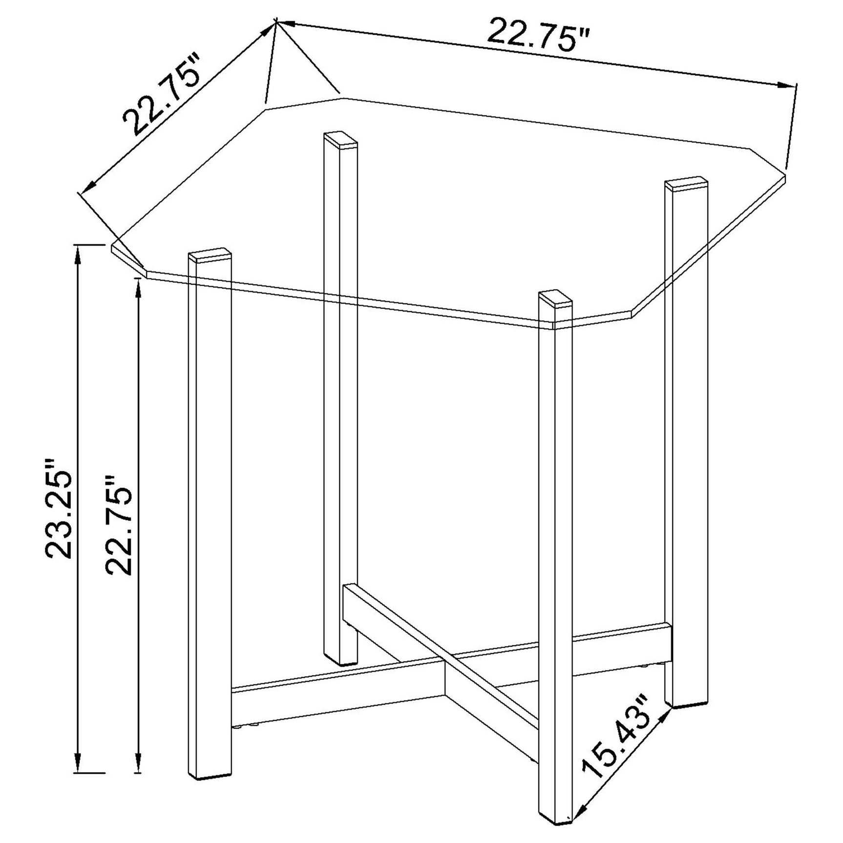 Chrome-finished metal frame base of coffee table with plastic glide levelers