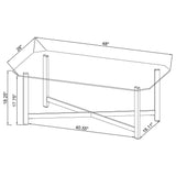 Tempered glass top on end table with geometric chrome frame