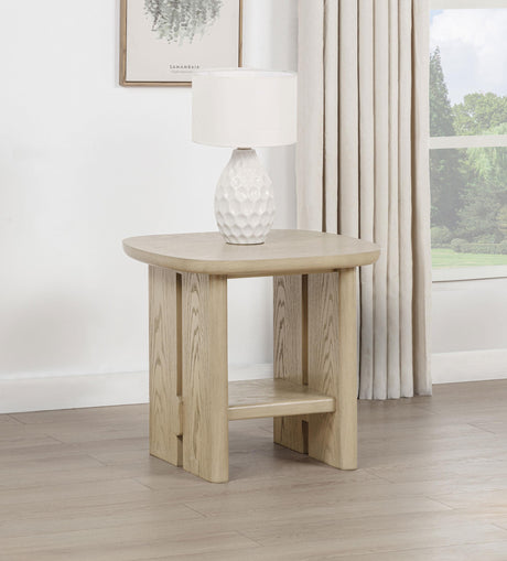 Kailani Coastal Square End Side Table, side view showing shelf