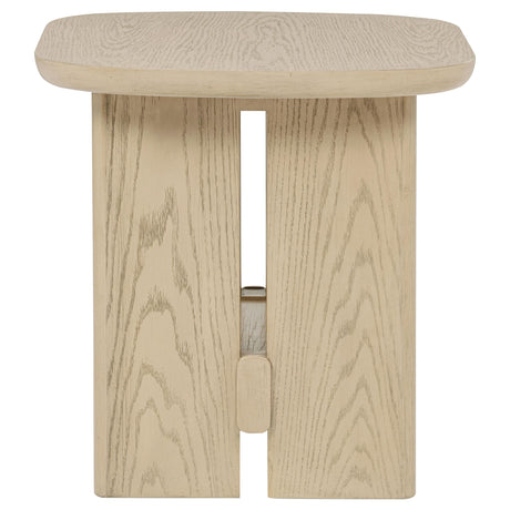 Side view of coffee table showing plastic glides
