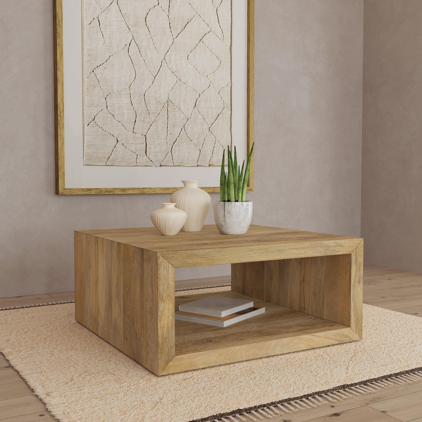Benton Square Coffee Table solid mango wood natural finish side view