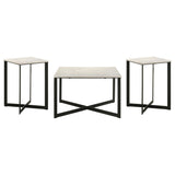 Tobin end table with white marble top and black metal frame