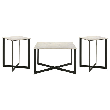 Tobin end table with white marble top and black metal frame