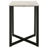 Close-up of Tobin table top showing white marble with gray veining