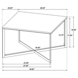 Tobin end table showing black metal legs and marble top